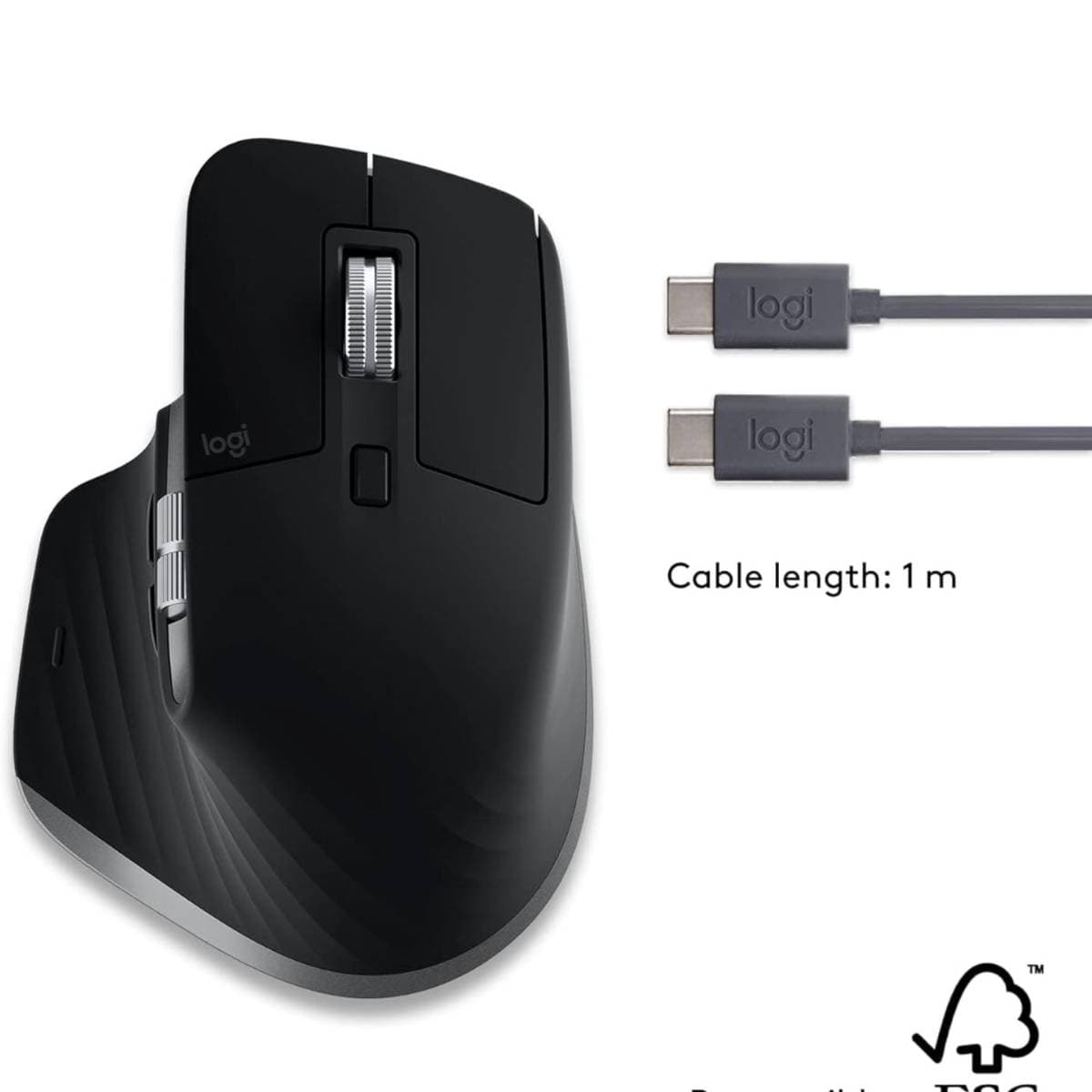 Logitech MX Master 3S for Mac - Wireless Bluetooth Mouse with Ultra-Fast Scrolling, Ergo, 8K DPI, Quiet Clicks, Track on Glass, Customization, USB-C, Apple, iPad - Space Grey thumbnail 4