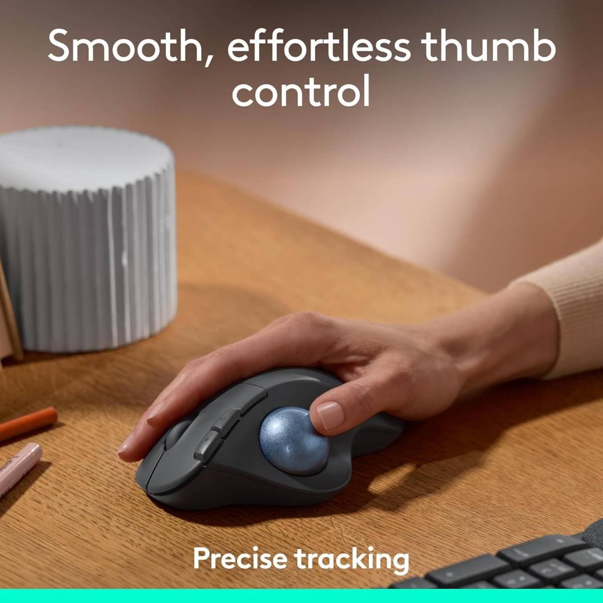 Logitech ERGO M575S Wireless Trackball Mouse – Ergonomic Thumb-Control Design, Bluetooth & Logi Bolt Connectivity, Quiet Clicks, 2000 DPI Optical Tracking, 18-Month Battery Life thumbnail 6