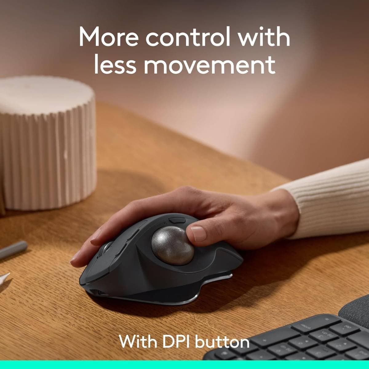 Logitech MX Ergo S Advanced Wireless Trackball Mouse – Ergonomic 20° Tilt Design, Bluetooth & Logi Bolt Connectivity, USB-C Rechargeable Battery, Quiet Clicks, 6 Programmable Buttons thumbnail 3