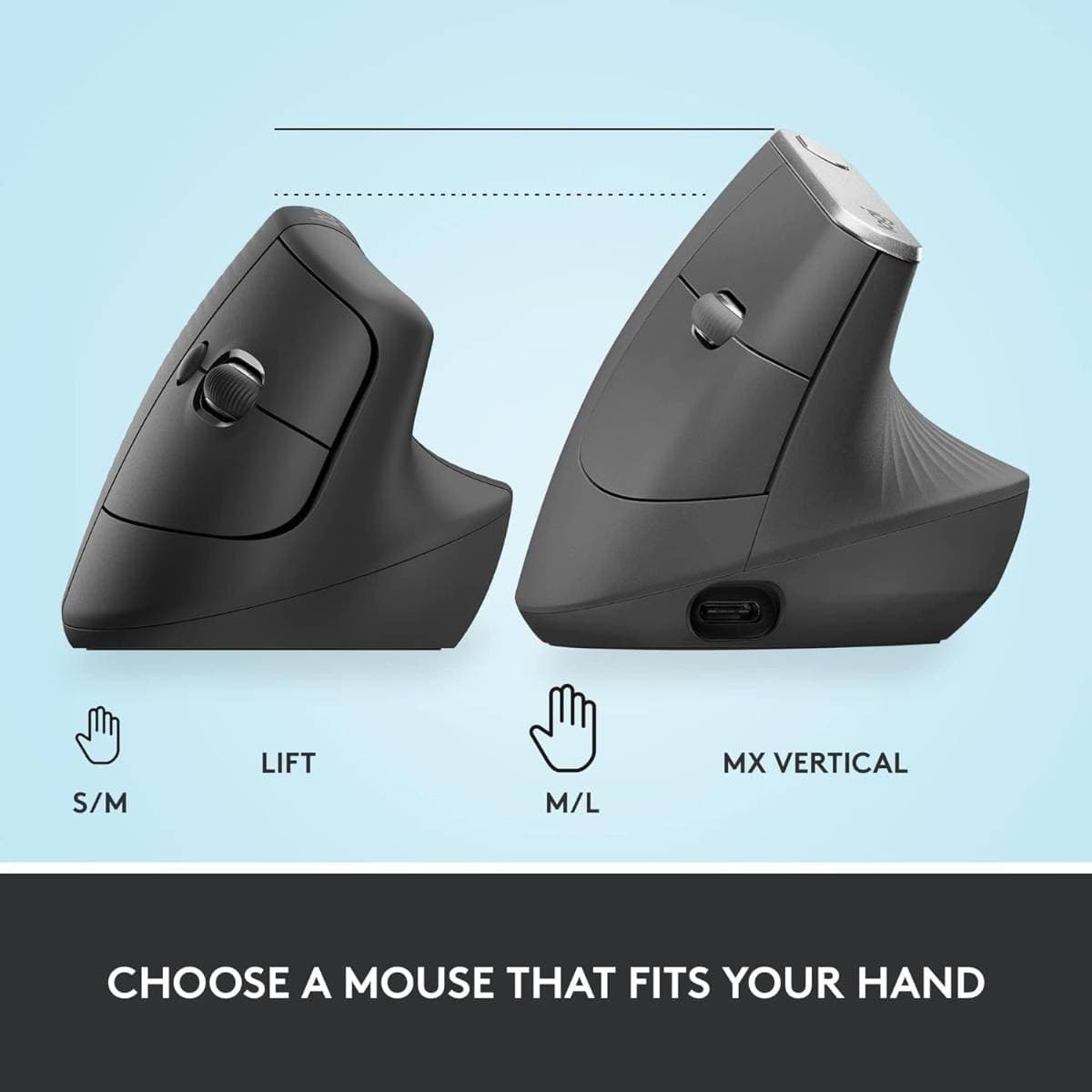 Logitech Lift Vertical Ergonomic Wireless Mouse – 57° Vertical Design, Bluetooth & Logi Bolt Connectivity, 4000 DPI Optical Sensor, Quiet Clicks, SmartWheel Scrolling, 24-Month Battery Life thumbnail 3
