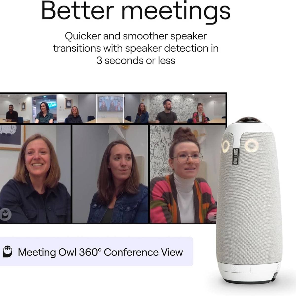 Owl Labs Meeting Owl 3 360° 1080p HD Smart Video Conference Camera – All‑in‑One 360° Panoramic Camera, 8‑Mic Array, 3‑Speaker Audio, AI‑Powered Smart Speaker Tracking, USB‑C Plug‑and‑Play, Hybrid Meeting System thumbnail 4
