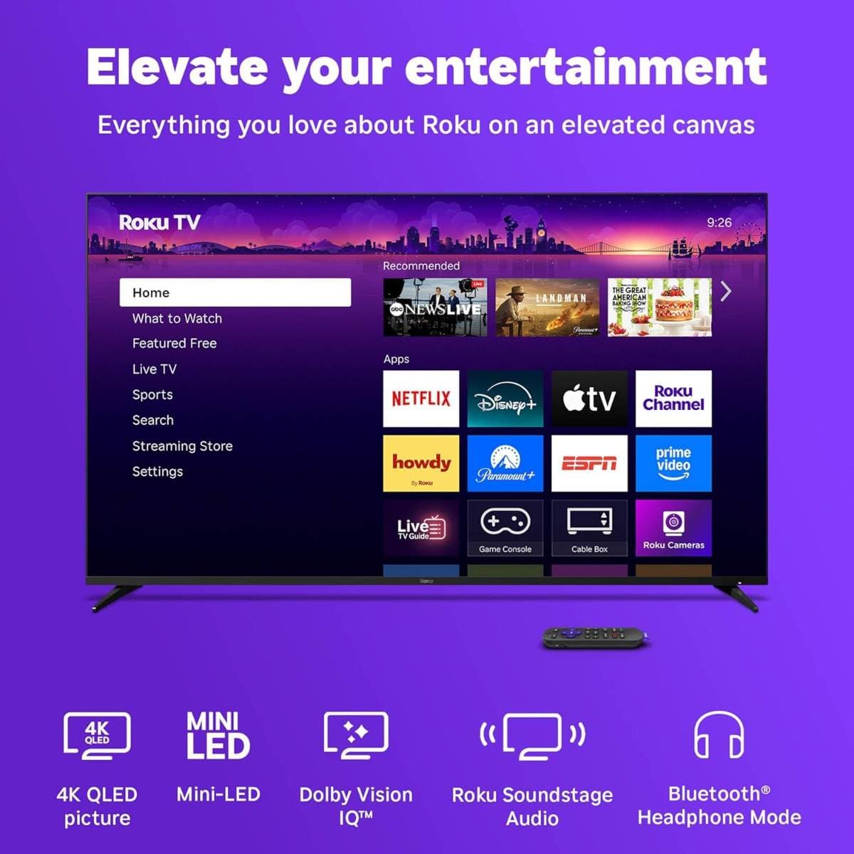 Roku Smart TV – 55-Inch Pro Series, Mini-LED TV – RokuTV with Backlit Voice Remote Pro – Flat Screen 4K QLED Television with 120Hz Refresh Rate & Dolby Vision IQ, Live News, Sports, Entertainment thumbnail 4