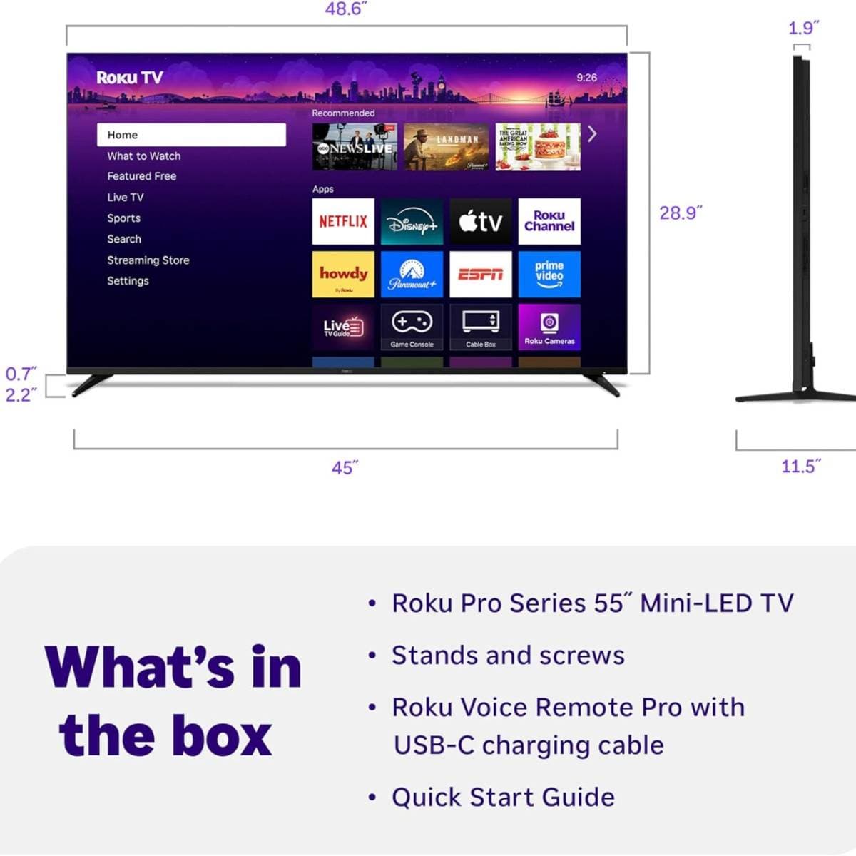Roku Smart TV – 55-Inch Pro Series, Mini-LED TV – RokuTV with Backlit Voice Remote Pro – Flat Screen 4K QLED Television with 120Hz Refresh Rate & Dolby Vision IQ, Live News, Sports, Entertainment thumbnail 7