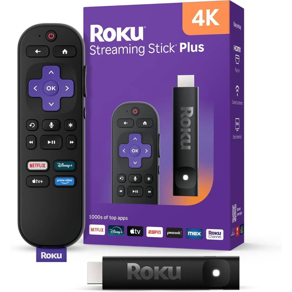 Roku Streaming Stick Plus - 4K & HDR Roku Streaming Device for TV with Voice Remote - Free & Live TV thumbnail 1