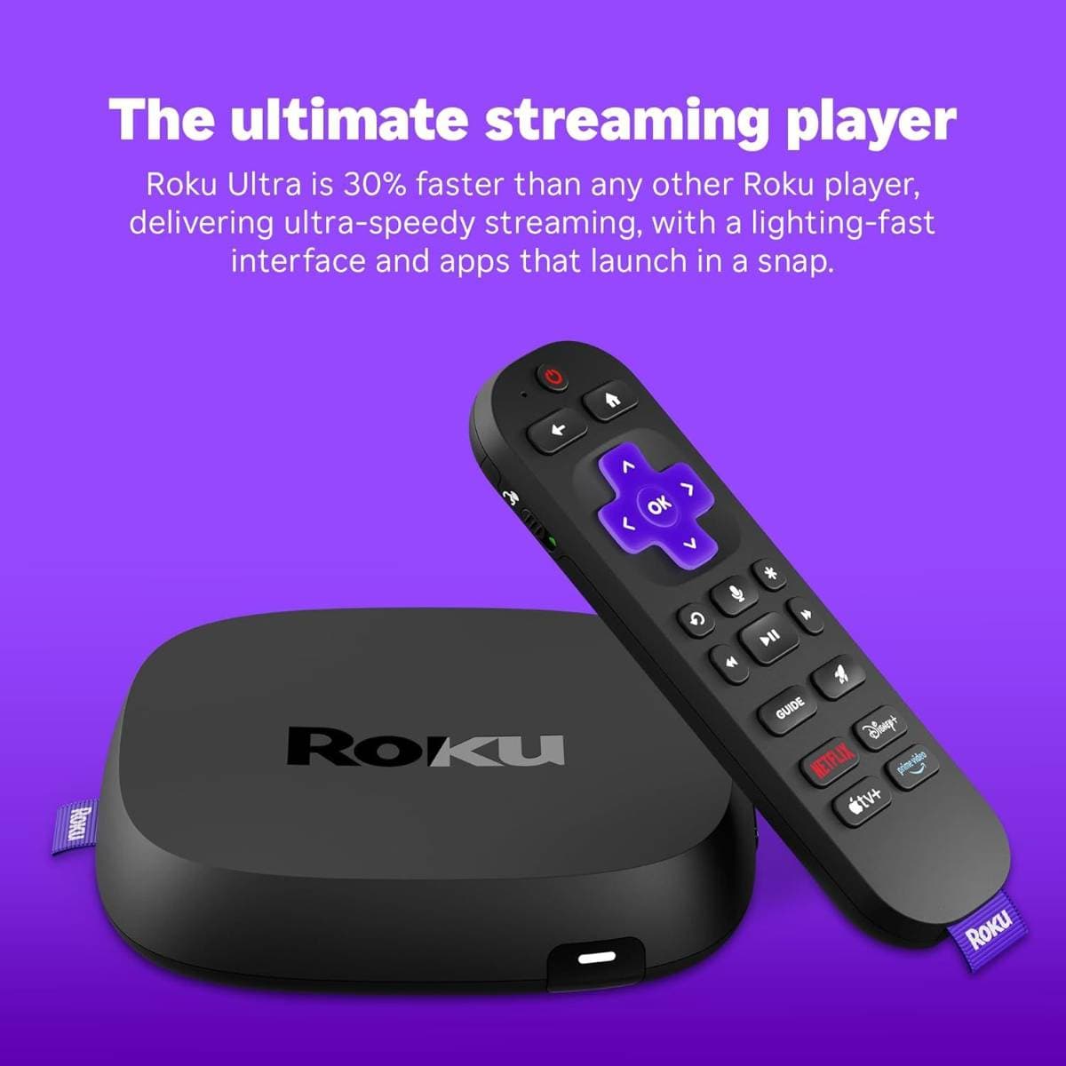 Roku Ultra - Ultimate Streaming Player - 4K Streaming Device for TV with HDR10+, Dolby Vision & Atmos - Bluetooth & Wi-Fi 6- Rechargeable Voice Remote Pro with Backlit Buttons - Free & Live TV thumbnail 3