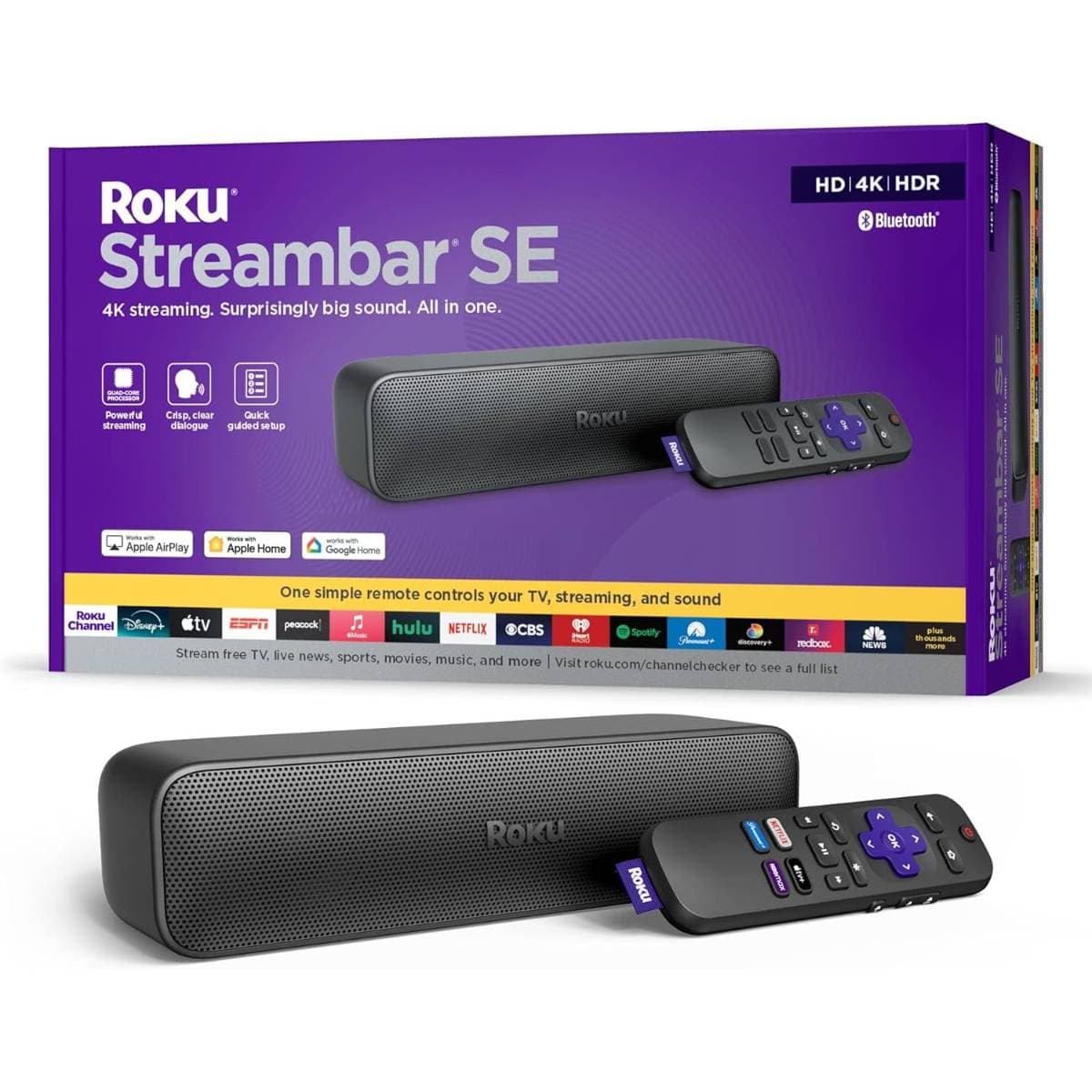 Roku Streambar SE | 2-in-1 TV Soundbar with Built-in 4K/HD/HDR Streaming, Premium Speakers, & Enhanced Speech Clarity for Crisp, Clear Dialogue - Quick Guided Simple Setup thumbnail 1