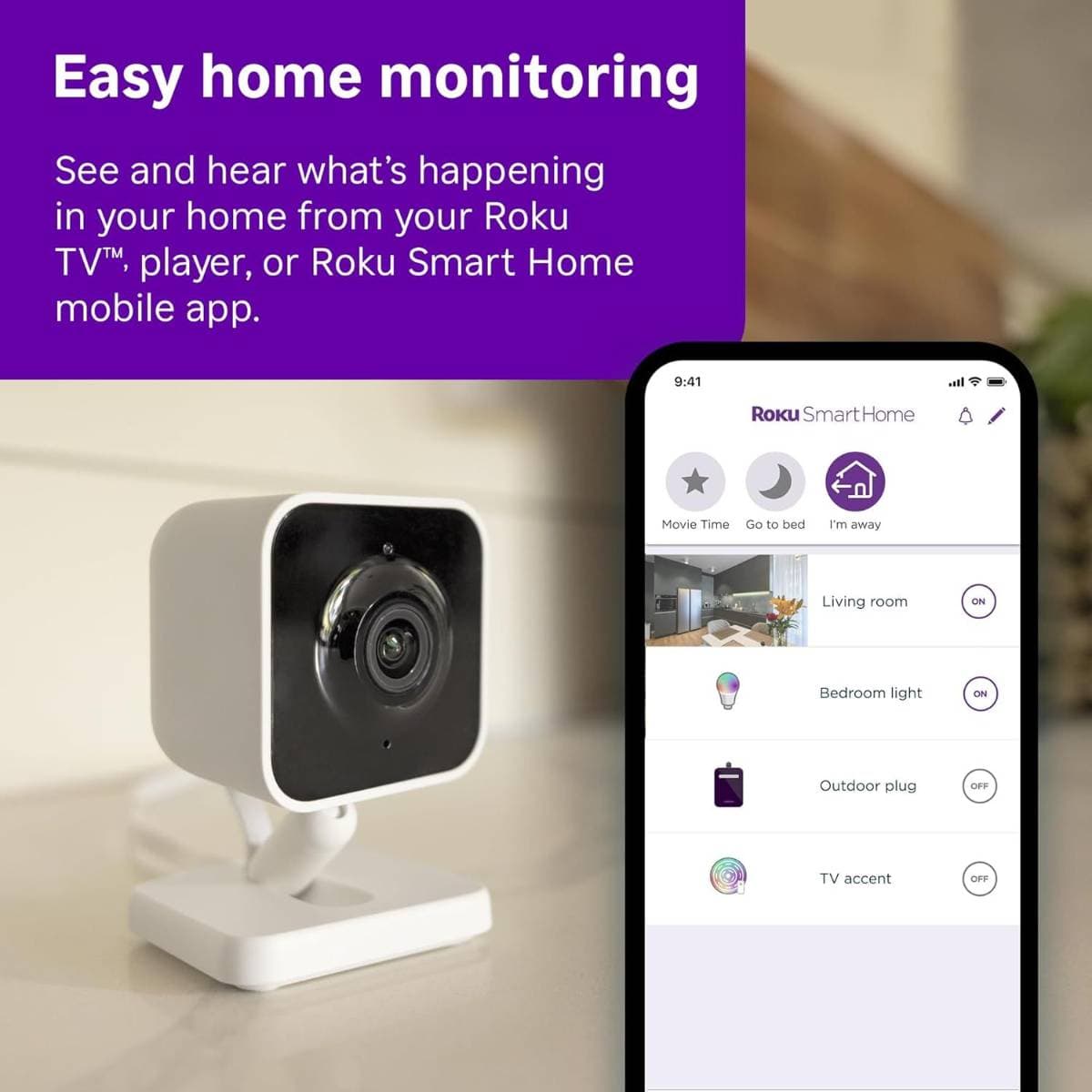 Roku Indoor Camera - Home Security - 1-Pack - Wired Security Camera & Pet Monitor with 1080p HD Color Night Vision, Works with Alexa & Google, Motion & Sound Detection, WDR & WiFi 6 thumbnail 2