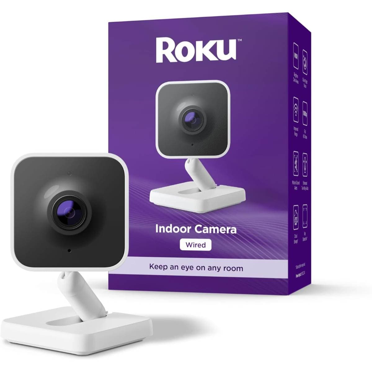 Roku Indoor Camera - Home Security - 1-Pack - Wired Security Camera & Pet Monitor with 1080p HD Color Night Vision, Works with Alexa & Google, Motion & Sound Detection, WDR & WiFi 6 thumbnail 1