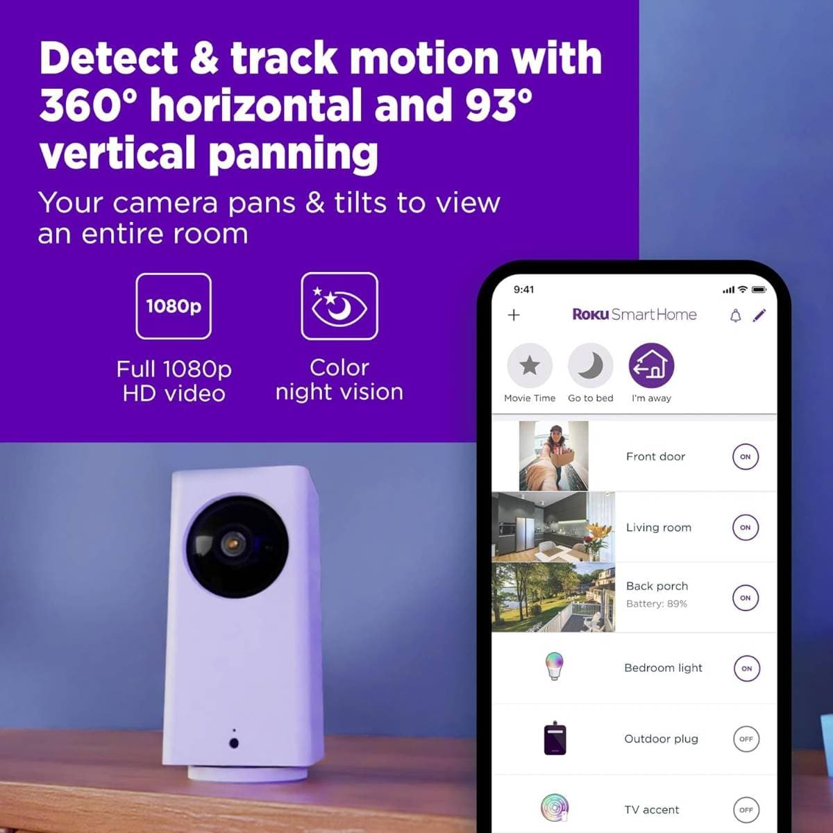 Roku Indoor Camera 360° for Home Security - Security Camera with 1080p HD Color Night Vision, Compatible with Alexa & Google, Motion Detection & Tracking - Pan & Tilt (Renewed) thumbnail 2