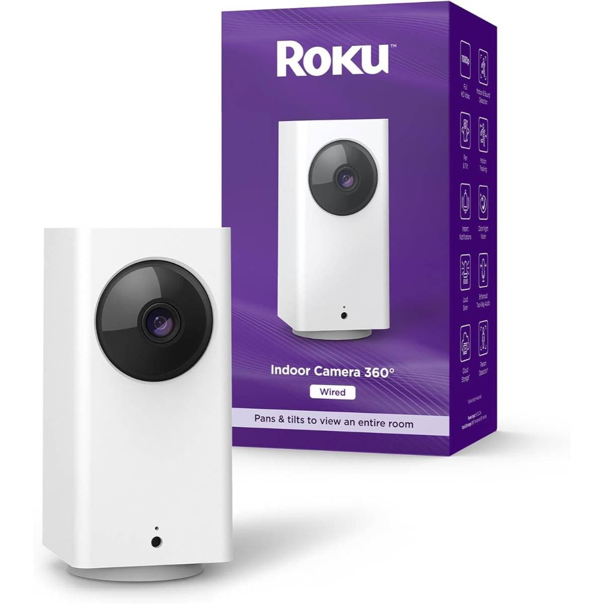 Roku Indoor Camera 360° for Home Security - Security Camera with 1080p HD Color Night Vision, Compatible with Alexa & Google, Motion Detection & Tracking - Pan & Tilt (Renewed) thumbnail 1