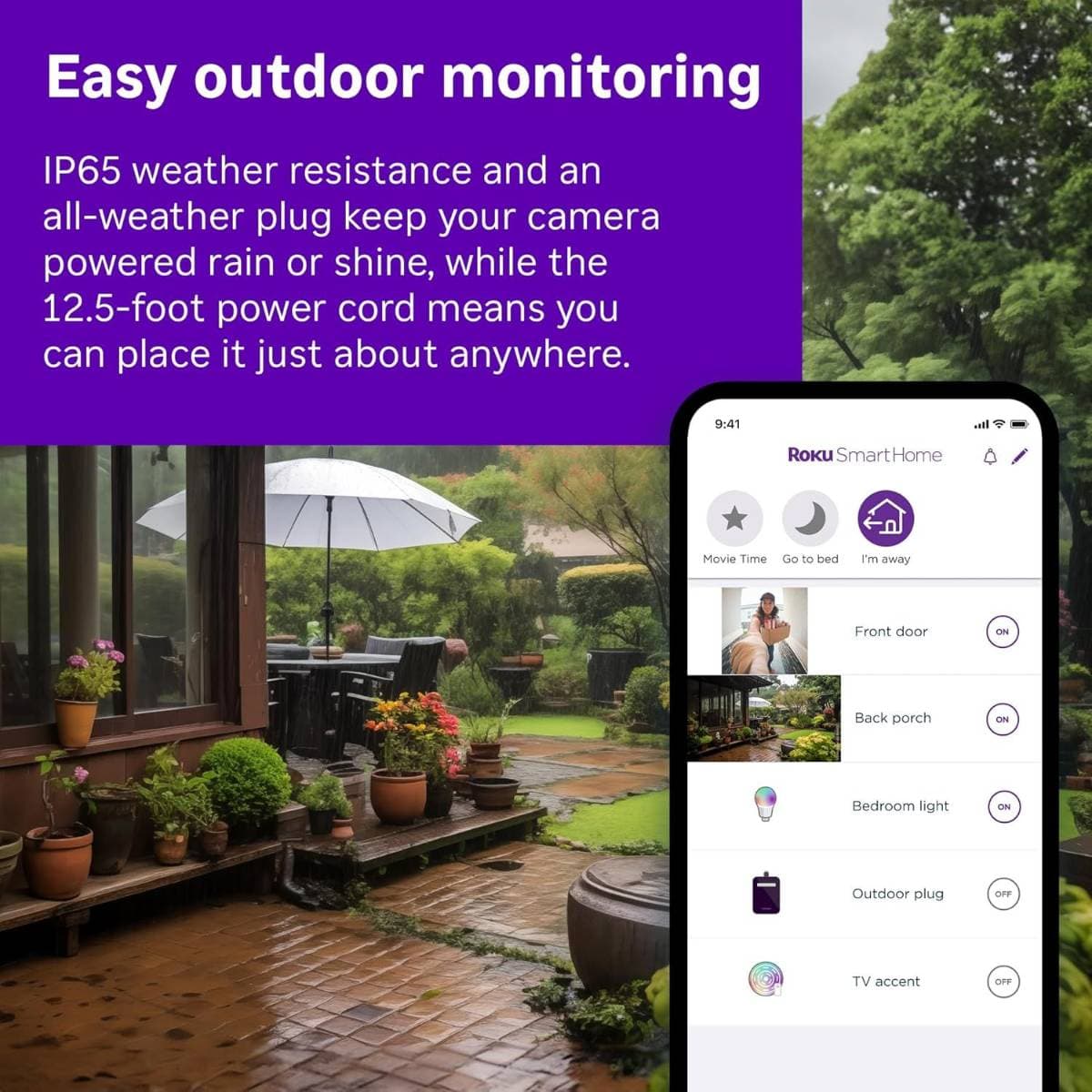 Roku Outdoor Camera - Home Security - IP65 Weather Resistant Wired Security Camera & Pet Monitor with 1080p HD Night Vision, Works with Alexa & Google, WDR, Motion & Sound Detection Visit the Roku Store thumbnail 2