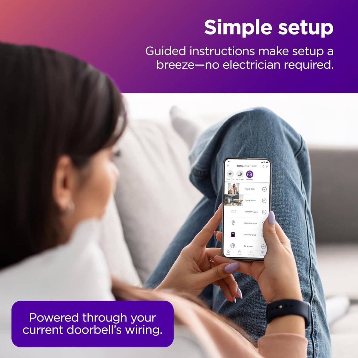 Roku Smart Home Wired Video Doorbell & Chime - 1080p HD Night Vision Ultrawide View Doorbell Camera with Motion & Sound Detection, 2-Way Audio & Works with Alexa & Google, 90-Day Subscription Included thumbnail 4
