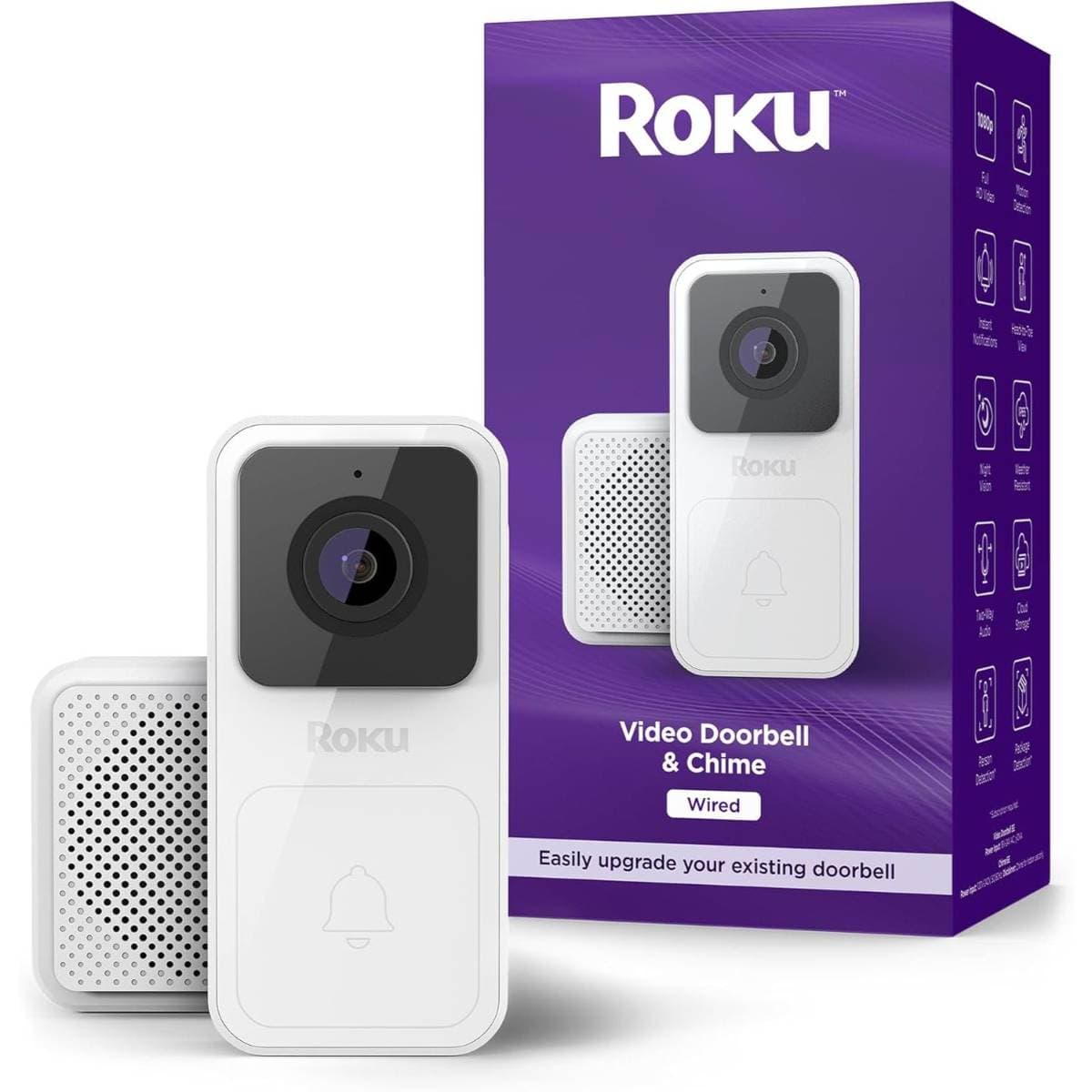 Roku Smart Home Wired Video Doorbell & Chime - 1080p HD Night Vision Ultrawide View Doorbell Camera with Motion & Sound Detection, 2-Way Audio & Works with Alexa & Google, 90-Day Subscription Included thumbnail 1