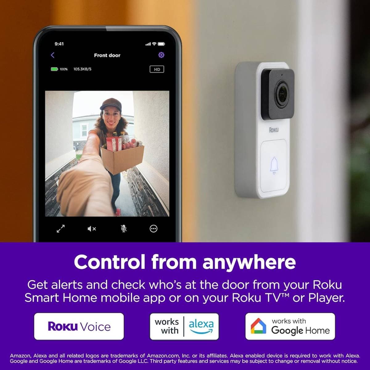 Roku Smart Home Wired Video Doorbell & Chime - 1080p HD Night Vision Ultrawide View Doorbell Camera with Motion & Sound Detection, 2-Way Audio & Works with Alexa & Google, 90-Day Subscription Included thumbnail 3