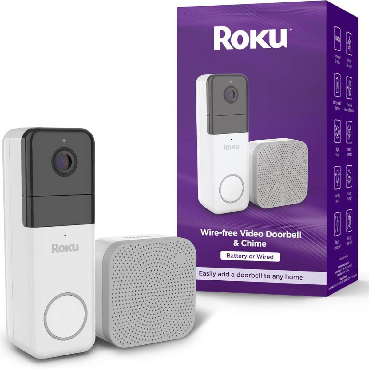 Roku Smart Home Wireless Video Doorbell & Chime - 1440p HD Night Vision Ultrawide View Doorbell Camera with Motion & Sound Detection, Works with Alexa & Google - 90-Day Subscription Included thumbnail 1