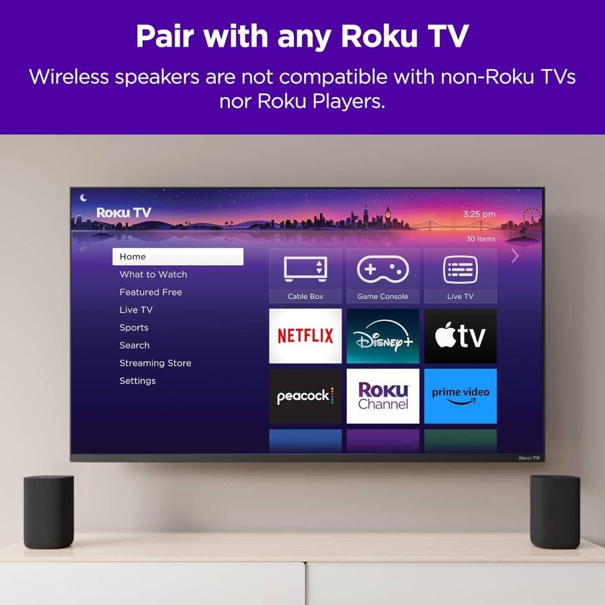 Roku Wireless Speakers - Set of 2 (Pack of 1) - Compatible with Roku TV, Streambar, and Streambar Pro (SE is not compatible) thumbnail 5