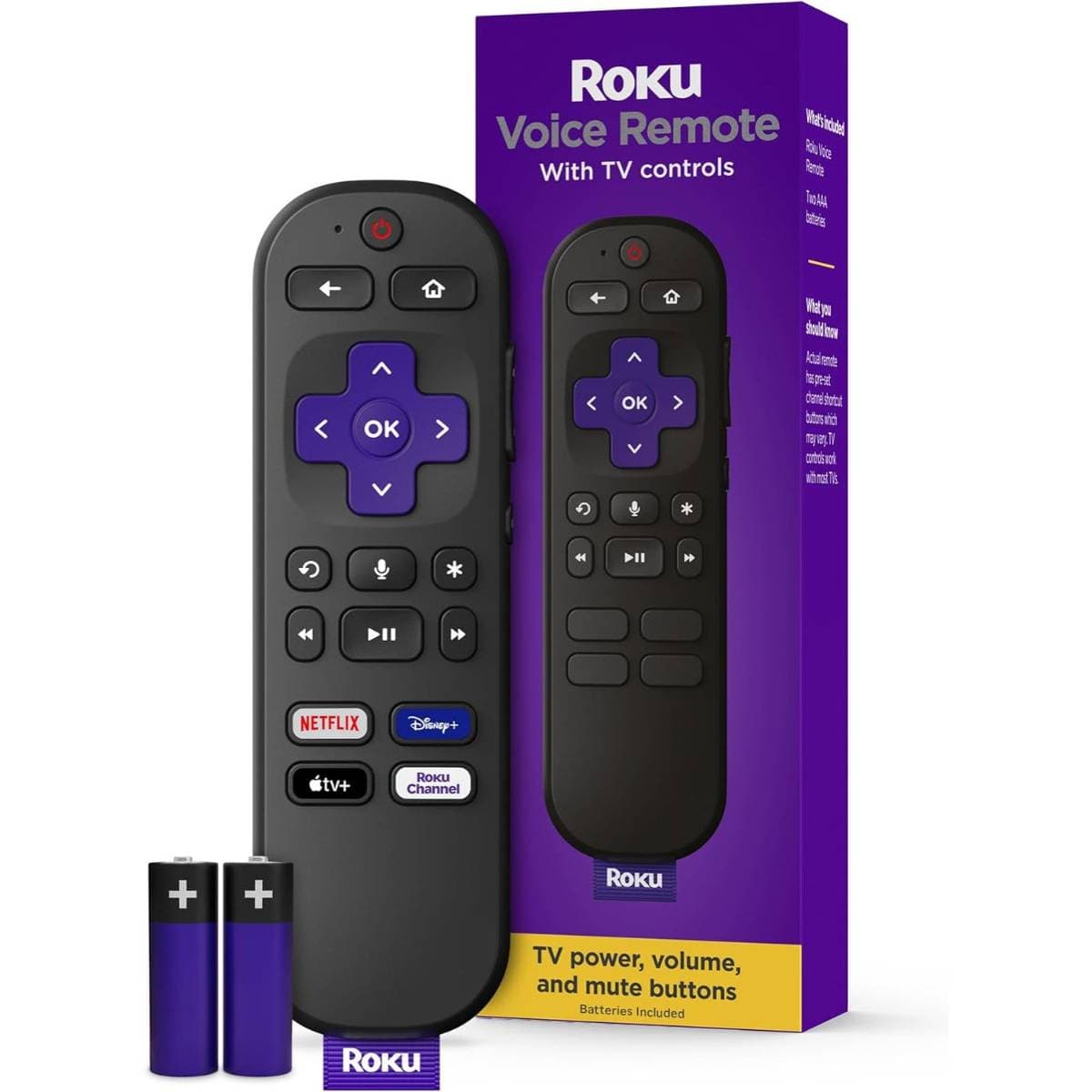 Roku Voice Remote | Replacement TV Remote Control with Voice Control, Simple Setup, & Pre-Set App Shortcuts - Compatible with Roku TV, Players, & Audio Devices thumbnail 1