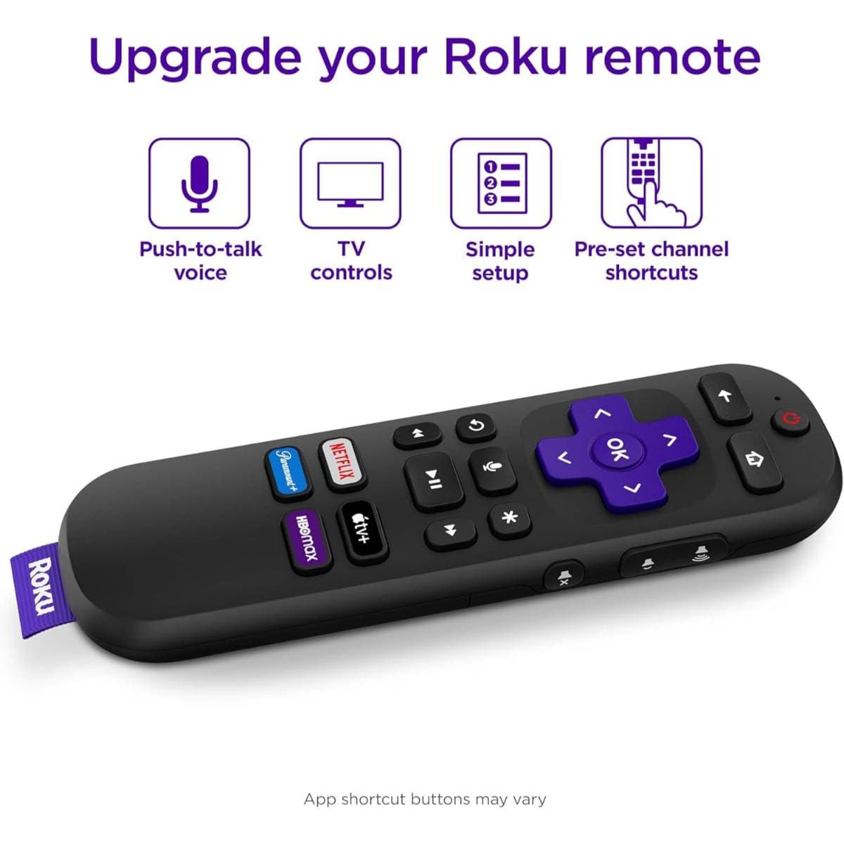 Roku Voice Remote | Replacement TV Remote Control with Voice Control, Simple Setup, & Pre-Set App Shortcuts - Compatible with Roku TV, Players, & Audio Devices thumbnail 2
