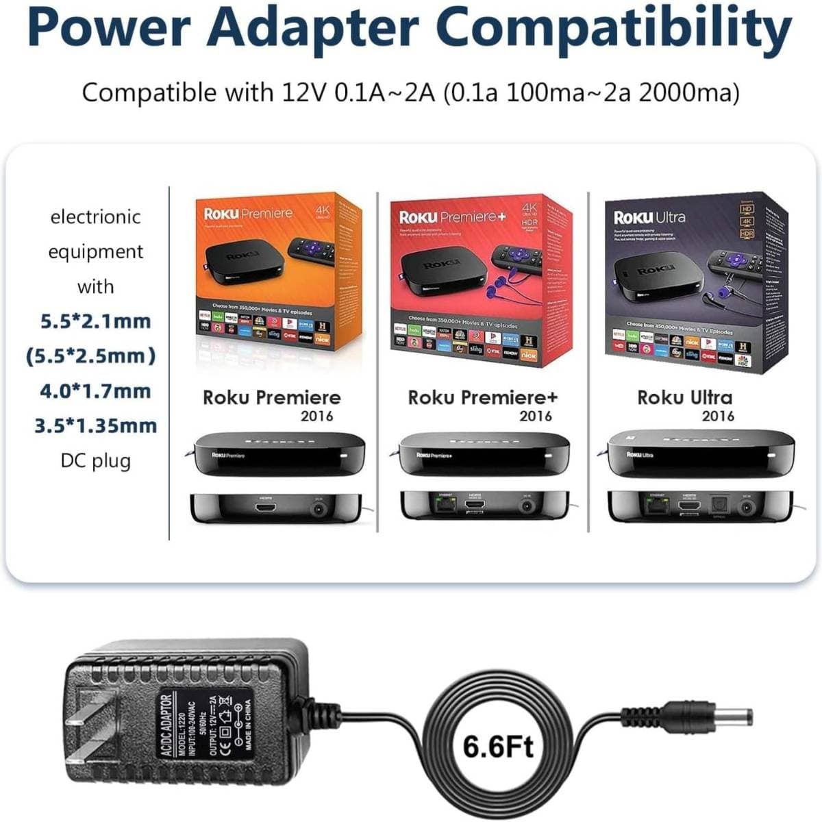 Roku Power Supply Adapter for Ultra – AC/DC Power Adapter for Roku Ultra & Premiere Streaming Players, Reliable 12V Output, Replacement Charger Power Cord thumbnail 4
