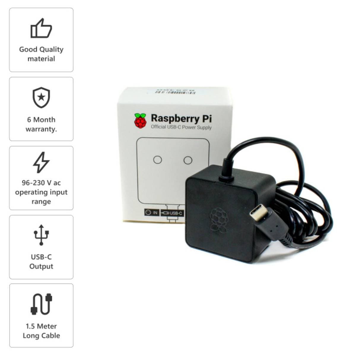 Official USB‑C 15.3 W Power Supply for Raspberry Pi 4 (Black) | 5.1 V 3 A Fast Charger Adapter | Premium USB‑C Wall Adapter thumbnail 4