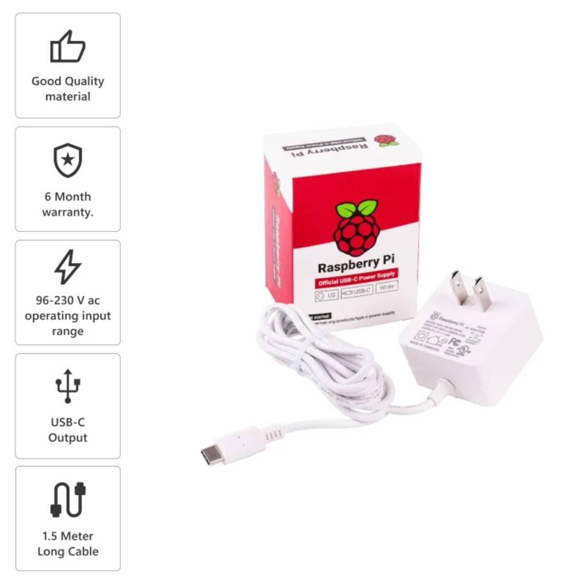 Official USB‑C 15.3 W Power Supply for Raspberry Pi 4 | 5.1 V 3 A USB‑C Wall Charger Adapter | Stable Power for Pi 4 Projects thumbnail 5