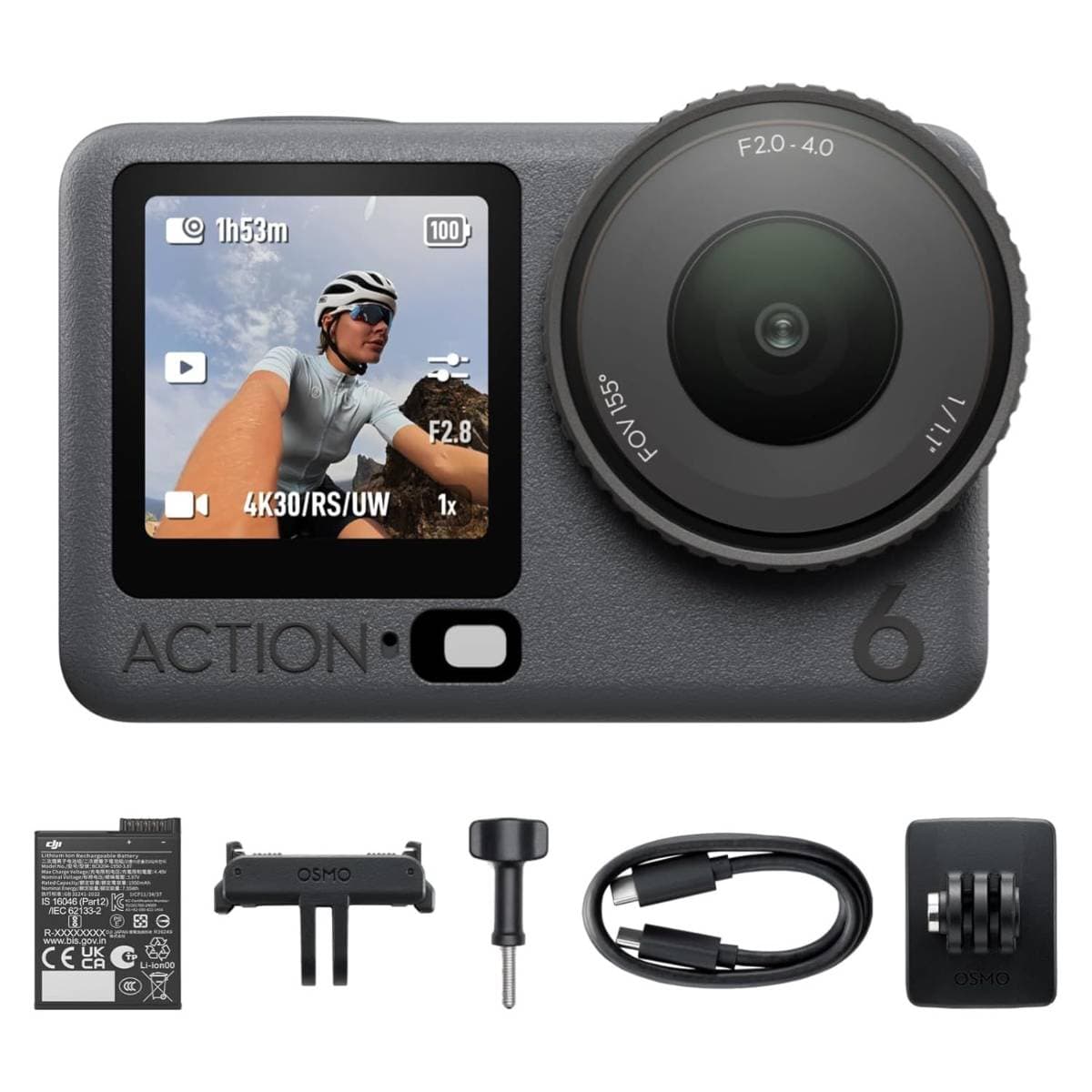 DJI Osmo Action 6 Waterproof Action Camera with 8K Video, Advanced Stabilization, Dual Touchscreens, Low-Light Performance, Long Battery Life, and AI Tracking for Vlogging, Travel, Sports and Content Creation
