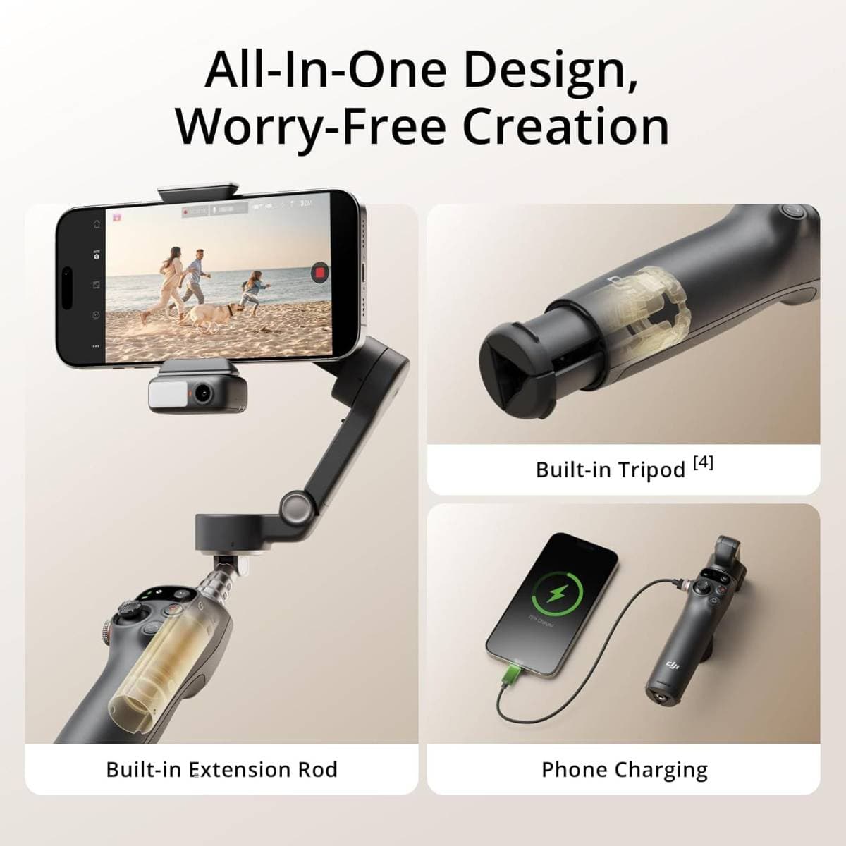 DJI Osmo Mobile 7P Gimbal Stabilizer For Iphone,Android,Native Tracking,Lighting,3-Axis Phone Gimbal,One-Tap Edit,Built-In Extension Rod & Tripod,Phone Charging,Vlogging Stabilizer Youtube Video,Black thumbnail 5