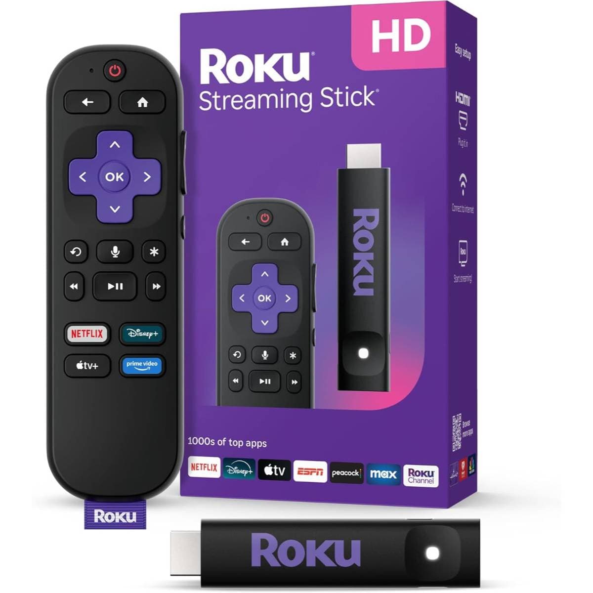 Roku Streaming Stick HD — HD Streaming Device for TV with Roku Voice Remote, Free & Live TV