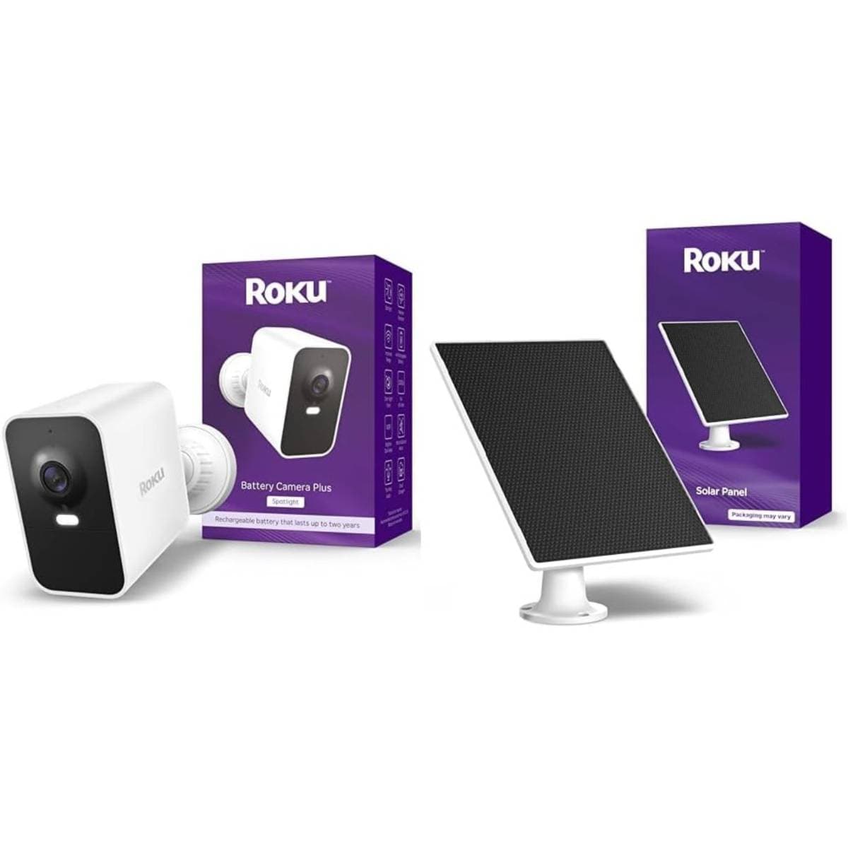 Roku Battery Camera Plus 1080p HD Weather-Resistant Security Camera with 4X Battery & Solar Panel USB-C Charging Kit with 360° Mount